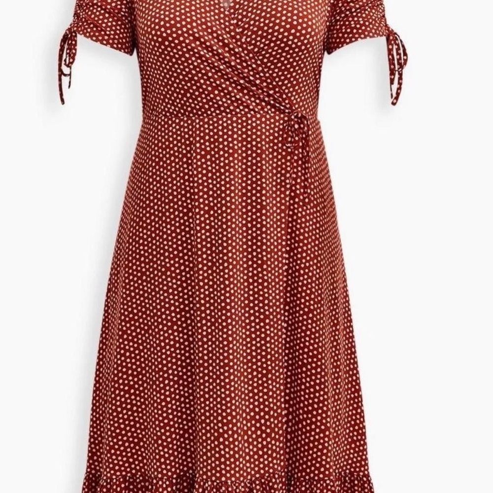 Torrid - Studio Knit Midi Cross Dress, Oxide Brown with White Polka Dots, Size00 - Picture 10 of 11